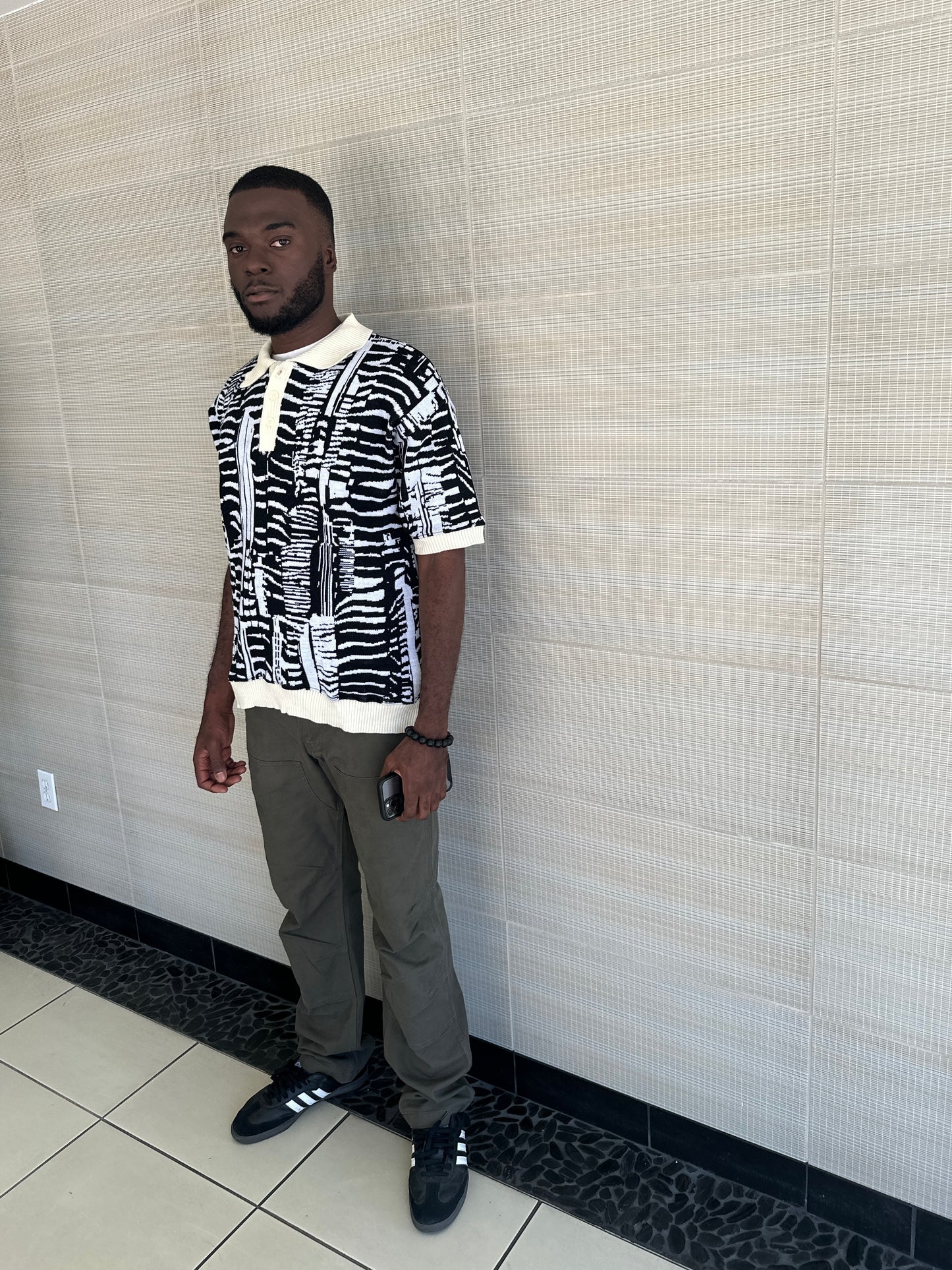 KNIT POLO: ZEBRA PRINT SKYLINE