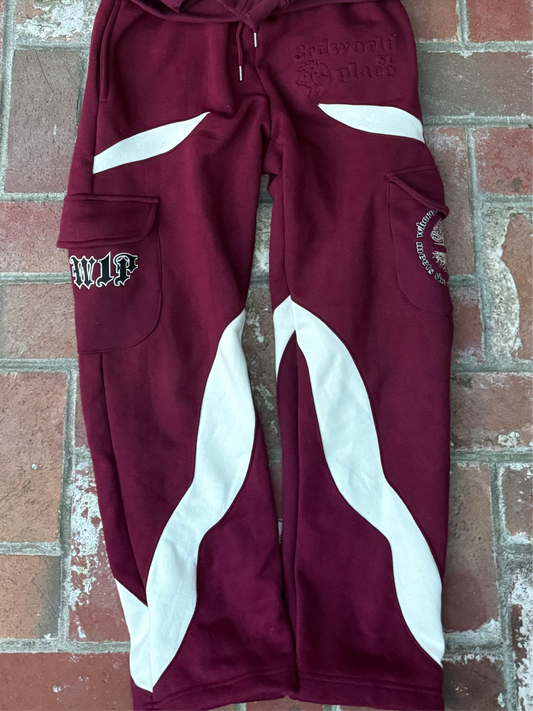 V2 CARGO SWEATPANTS [BURGUNDY/CREAM]