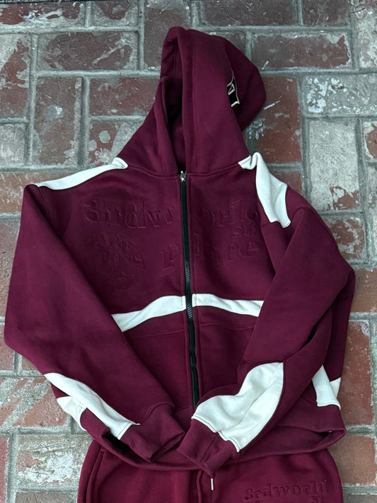V2 ZIP-UP HOODIE [BURGUNDY/CREAM]