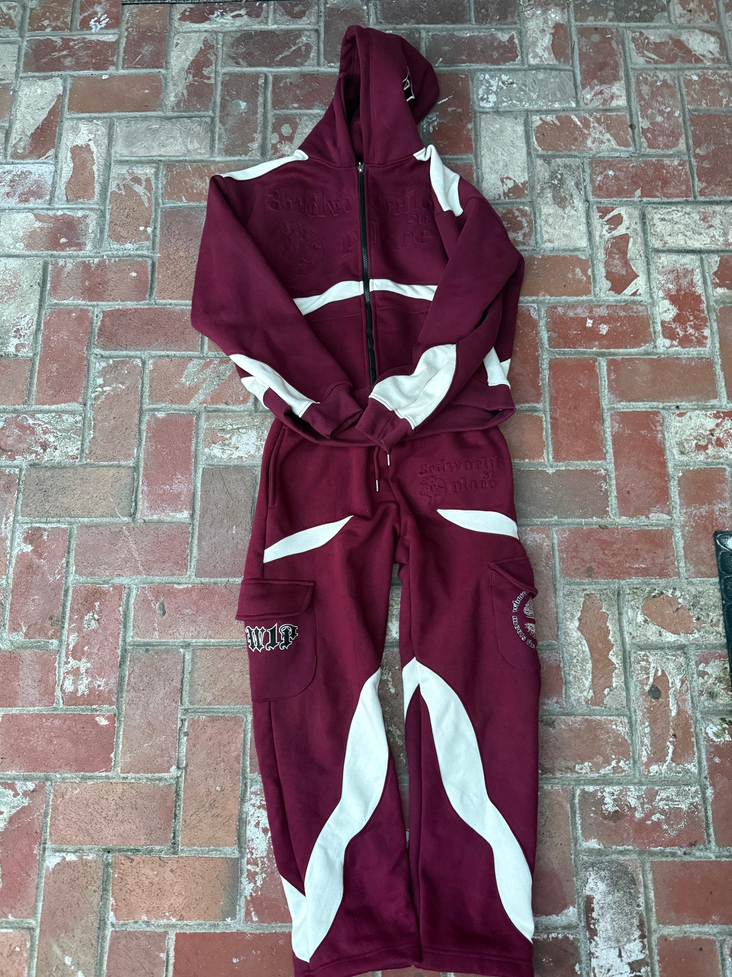 V2 CARGO SWEATPANTS [BURGUNDY/CREAM]